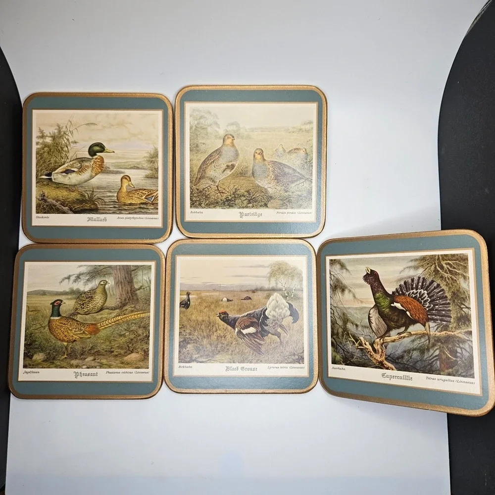 Vintage Pimpernel Cork Backed Coasters – British Game Birds – Set of 5 – England